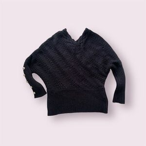 Black Knit Sweater with Button Detail